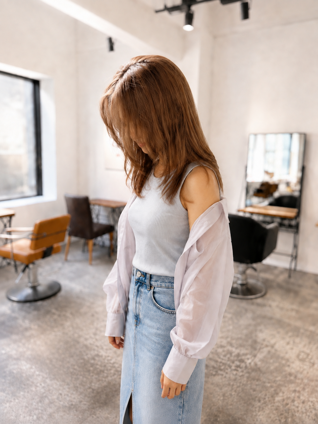 pink beige×透明感ロングレイヤーUP