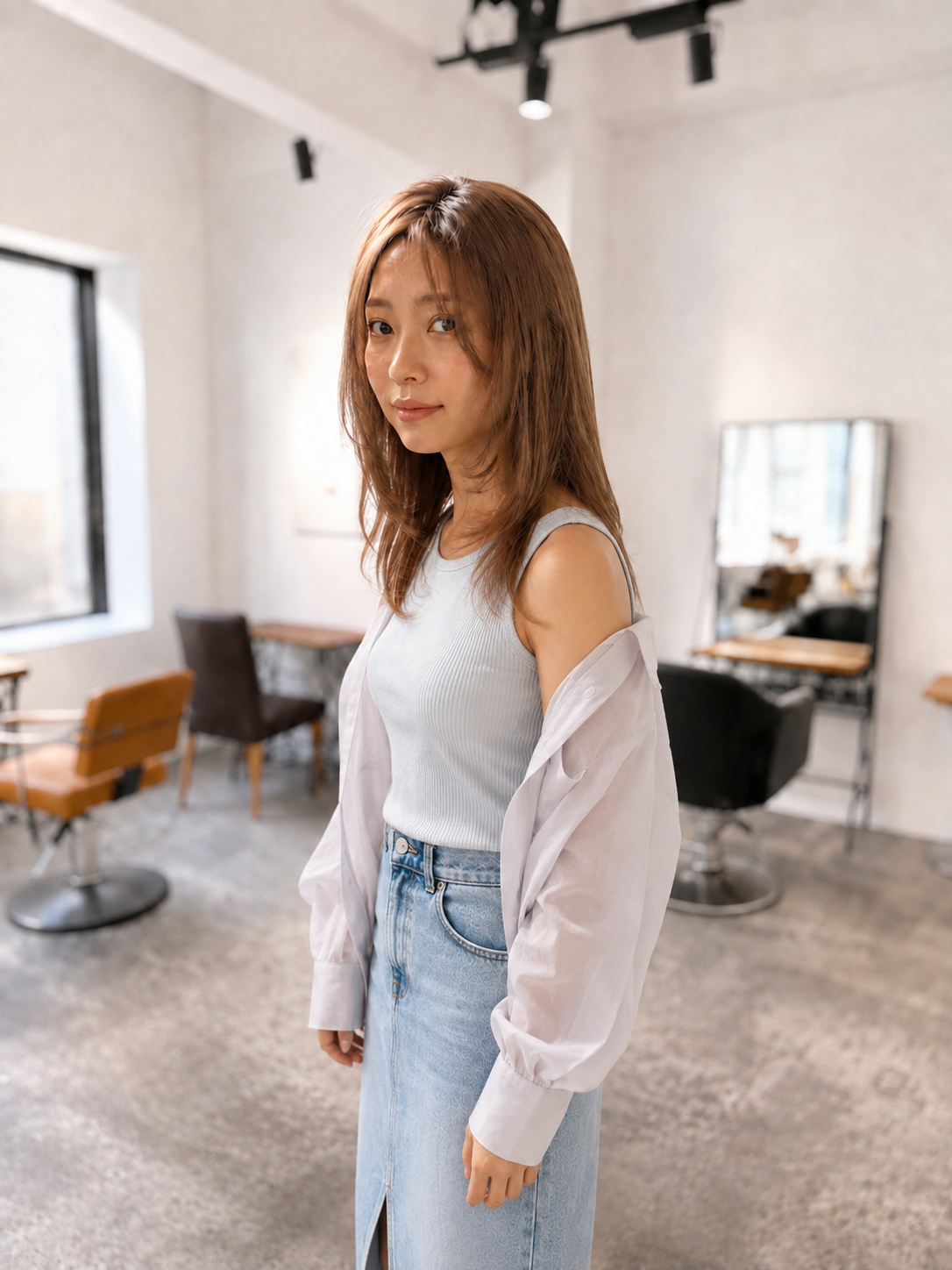 pink beige×透明感ロングレイヤーUP
